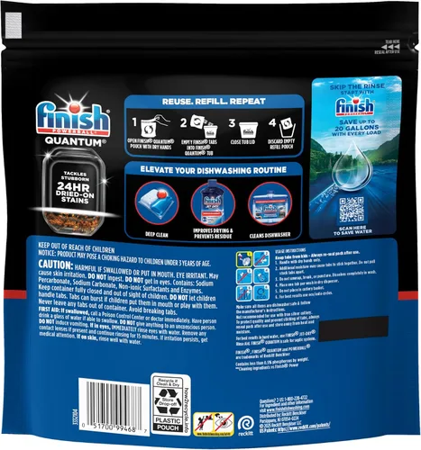 Miniatura 9 de Finish Quantum Cápsulas para lavavajillas, sin enjuague previo, detergente para lavavajillas, elimina las manchas y la grasa seca 24 horas, dejando