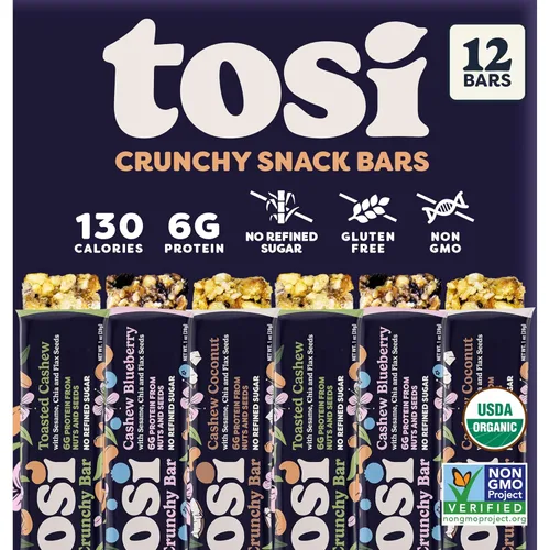 Miniatura 6 de Tosi Combo de barras de proteína de almendra y anacardo, a base de plantas con nueces, aperitivos crujientes sin gluten, veganas, orgánicas