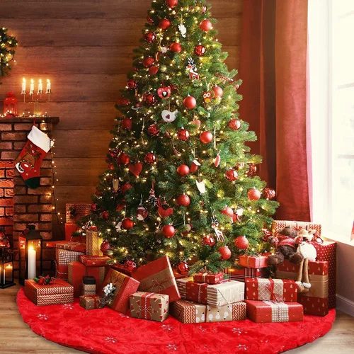 Miniatura 2 de Falda de Árbol de Navidad - Falda de árbol de 48 pulgadas grande roja con falda de árbol de piel sintética suave de alta gama para decoraciones