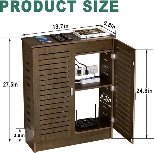 Miniatura 2 de Gabinete de almacenamiento para enrutador WiFi, caja de almacenamiento de PVC para módem, regleta de alimentación y organizador de cables, Nogal