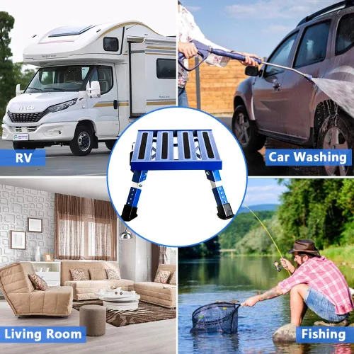 Miniatura 6 de Homeon Wheels Escalones de Aluminio para RV Taburete Plegable Ajustable con Pies de Goma Antideslizantes, Plataforma Estable que Soporta 1000