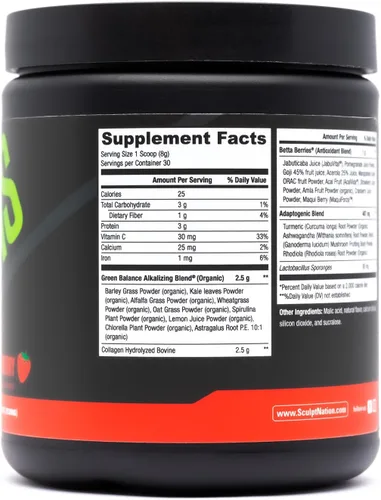 Miniatura 6 de Sculpt Nation by V Shred Greens Strawberry - Mezcla de polvo y superalimento de verduras premium con colágeno para apoyar la piel, la digestión
