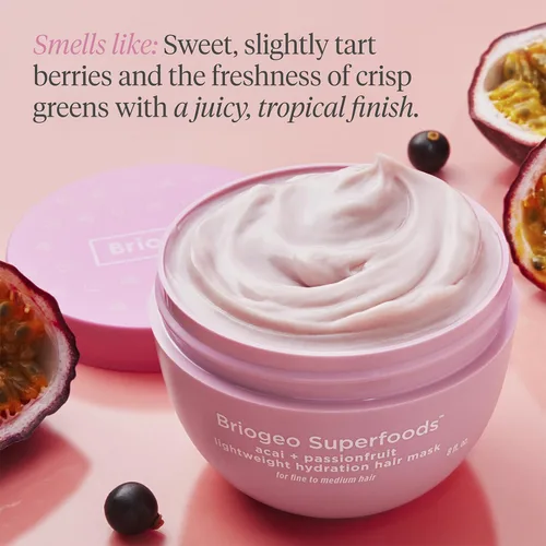 Miniatura 4 de Briogeo Superfoods Acai + Passionfruit - Mascarilla ligera de hidratación para cabello fino, acondicionador profundo para cabello fino, aumenta