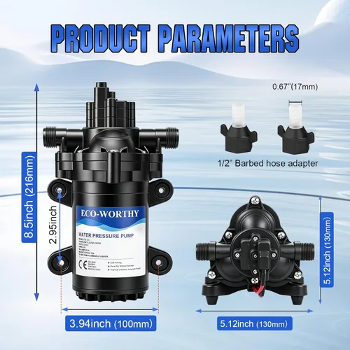 Miniatura 5 de Bomba de agua ECO-WORTHY para RV de 12 voltios 3.5 GPM 50 PSI 12 V Bomba de diafragma fresca con interruptor de presión y autocebante para RV, yate