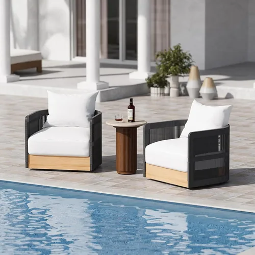 homary Silla giratoria de ratán para patio, muebles de mimbre para exteriores con cojín grueso a prueba de lluvia y marco de aluminio para jardín,