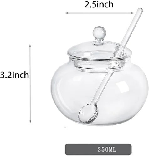 Miniatura 2 de 123Arts Azucarero de vidrio transparente con tapa y cuchara para servir azúcar, 8 onzas