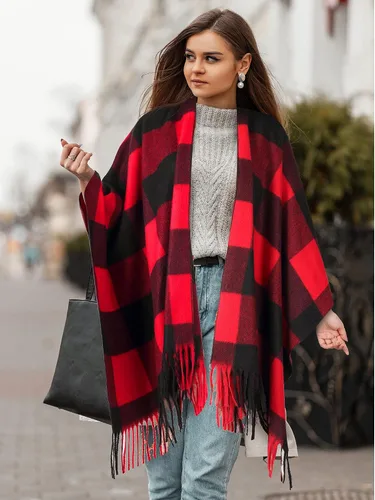Miniatura 3 de Woven Knit Buffalo Plaid Poncho Blanket Sweater Poncho Ruana Wrap Shawl Warm for Women