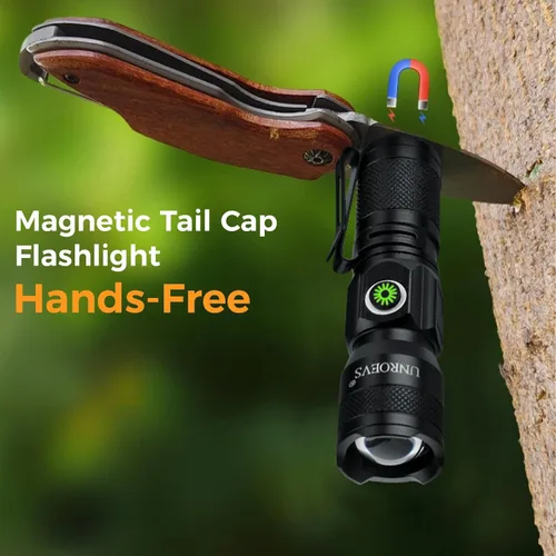 Miniatura 7 de UNROEVS Mini linterna recargable con imán, linternas de bolsillo de alto lúmenes con clip, luz LED compacta de 1200 lúmenes, pequeña luz y largo