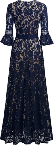Miniatura 7 de MISSMAY - Vestido largo formal con mangas de campana, hecho totalmente en encaje, estilo vintage, para mujer