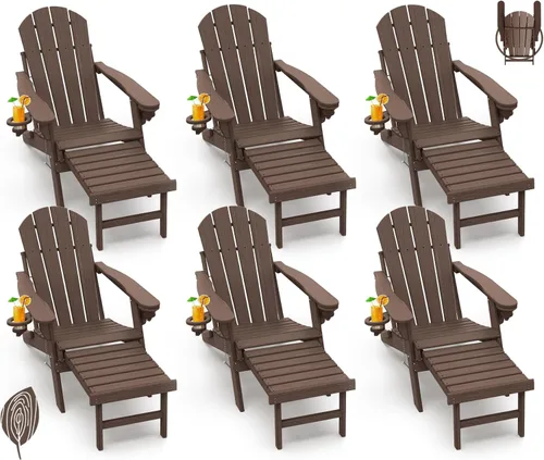 Miniatura 26 de GREENVINES Sillas Adirondack con Otomano Juego de 2 Grano de Madera Plegable Reposapiés Retráctil Plástico HDPE Silla para Hoguera Todo