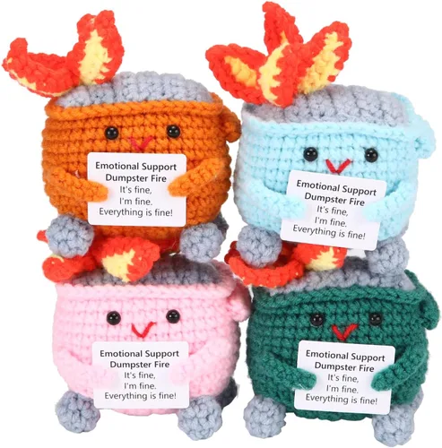 Miniatura 21 de RovyFota Contenedor de basura de ganchillo de apoyo emocional con tarjeta positiva, bonita decoración de habitación, juguetes de punto, divertidos