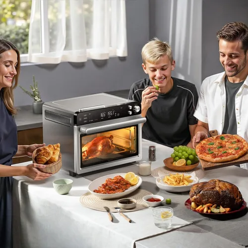 Miniatura 6 de Typhur Horno de sincronización con sonda de termómetro inalámbrico inteligente de carne, freidora de aire 12 en 1, combo de horno tostador, Acero