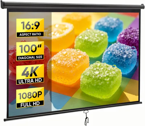 ZENY Pantalla de proyector desplegable de 100 pulgadas 16:9 HD, pantalla de proyección manual de cine en casa, pantalla de cine retráctil portátil