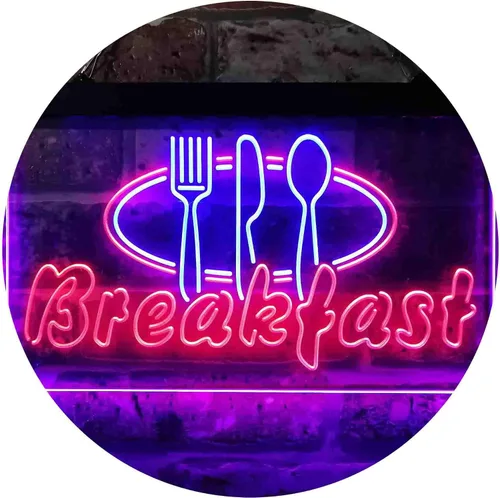 ADVPRO Desayuno Tenedor Cuchillo Cuchara Café Dual Color LED Neon Sign Azul y Rojo 12 x 8 pulgadas st6s32-i3866-br