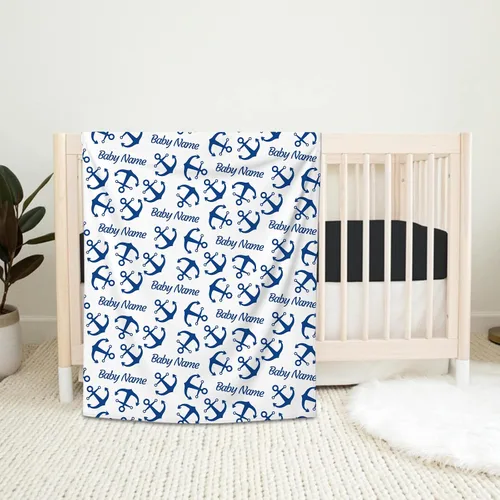 Miniatura 4 de Mantas náuticas personalizadas de color azul marino para niños y niños, mantas de Minky suaves personalizadas con nombre, manta de felpa suave