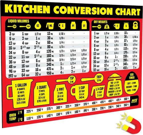 Miniatura 10 de Imán de tabla de conversión de medidas de cocina, extra grande, fácil de leer, decoración magnética de cocina - Herramienta de medición de recetas