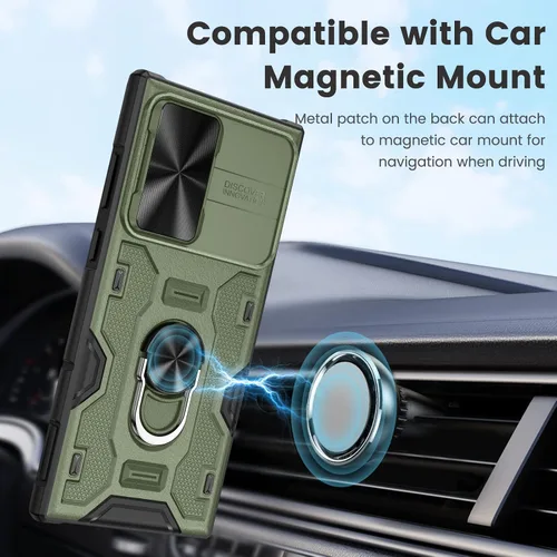 Miniatura 7 de Caka Funda para Samsung Galaxy S22 Ultra con cubierta deslizante para cámara y soporte, soporte de anillo giratorio de 360 grados integrado, funda