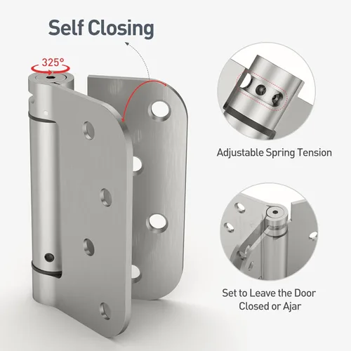 Miniatura 3 de HOSOM Bisagra de puerta de cierre automático, bisagra de resorte, 4 pulgadas, tensión ajustable para garaje, puerta delantera, puerta trasera