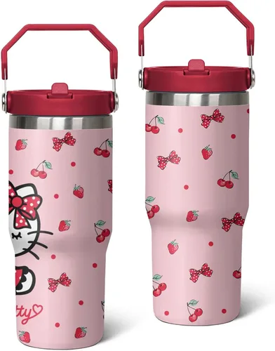 Miniatura 9 de Vaso para Adultos Botella de Agua Tazas de Doble Pared para Niños 20 oz Rosa Taza de Café Cosas de Gato Vaso Aislado Regalos para Niñas Mujeres
