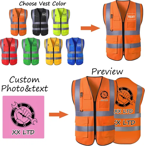 Miniatura 3 de Chaleco de seguridad con logotipo personalizado para hombre, chaleco de trabajo protector de alta visibilidad con reflectante Amarillo
