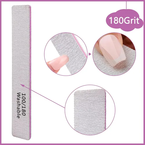 Miniatura 3 de Paquete de 24 limas de uñas, grano 100/180 de doble cara, profesional, reutilizable, lavable, lima de uñas, herramientas de manicura para uñas
