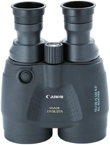 Canon Binoculares de estabilización de imagen de 15 x 50 pulgadas para todo tipo de clima con funda, correa para el cuello y baterías