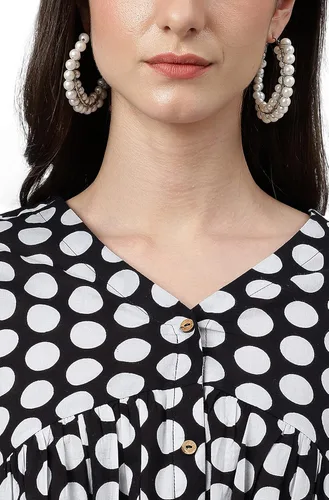Miniatura 8 de Janasya Top Peplum de algodón negro con estampado de lunares para mujer india