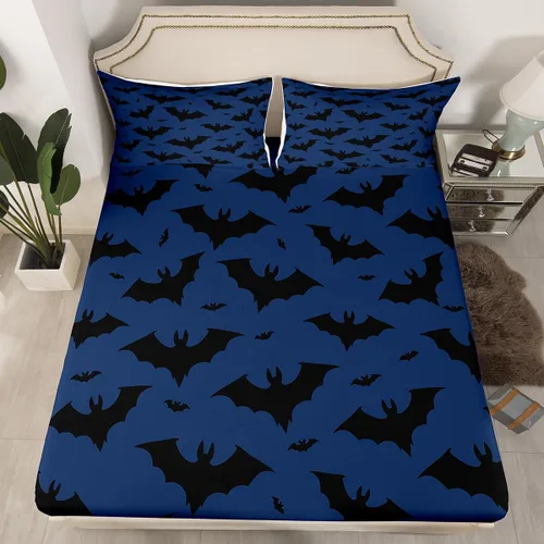 Miniatura 40 de Juego de sábanas bajeras con bonito diseño de gato negro para niños y niñas, diseño de dibujos animados de Halloween, gato, animales, sábanas