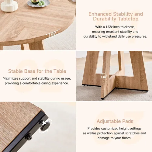 Miniatura 5 de Juego de mesa de comedor redonda de 47 pulgadas para 4 con sillas, mesa de cocina y sillas, juego de sillas modernas de mediados de siglo con patas