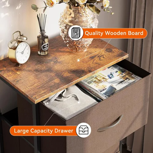 Miniatura 4 de AODK Cómoda para Dormitorio, Mesa de Noche Pequeña, Cómoda con Cajones, Mesa de Final de Pasillo para Sala de Estar, Cómoda con 3 Cajones de Marrón