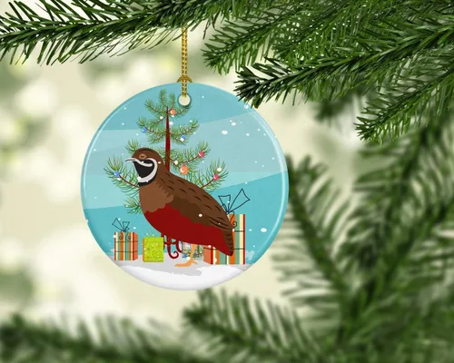 Miniatura 2 de Caroline's Treasures Adorno de cerámica de Navidad pintado o de codorniz chino, decoración colgante de árbol de Navidad verde azulado para el hogar