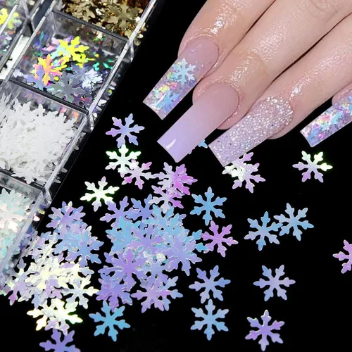 Miniatura 2 de Lentejuelas con purpurina de copo de nieve, 6 rejillas holográficas de Navidad, diseño de uñas de Navidad, diseño de uñas de invierno, Navidad