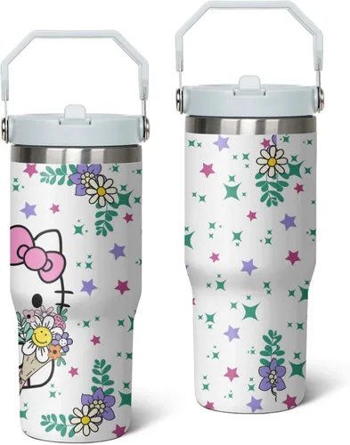 Miniatura 13 de Vaso para Adultos Botella de Agua Tazas de Doble Pared para Niños 20 oz Rosa Taza de Café Cosas de Gato Vaso Aislado Regalos para Niñas Mujeres