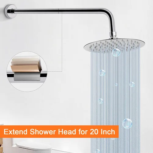 Miniatura 5 de Brazo de ducha HarJue con brida y cinta de teflón, brazo de extensión de tubo de ducha montado en la pared de acero inoxidable 304 para cabezal