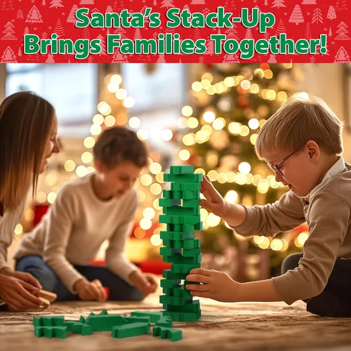 Miniatura 4 de Funwares Árbol de Navidad Apilable, Juego de Apilamiento de Bloques de Madera, Torre Tambaleante, Diversión Familiar y de Fiesta, Niños y Adultos