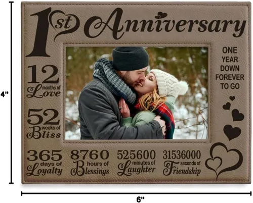 Miniatura 7 de KATE POSH Marco de fotos de cuero grabado para el primer aniversario – Regalos para pareja, regalos para él, regalo para ella, aniversario de papel
