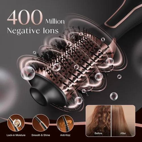 Miniatura 4 de Cepillo secador de pelo PRITECH de doble voltaje de 1000 W, barril ovalado para todo tipo de cabello 4 in 1 Hair Dryer Blow Dryer Brush in
