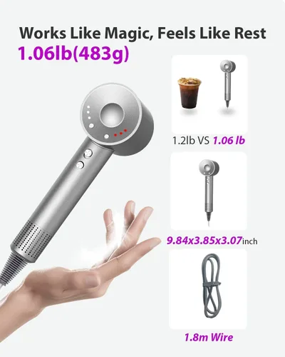 Miniatura 8 de Secador de pelo 2026 con funda de transporte, secado rápido de 2 minutos, 160000 RPM, secador iónico profesional de alta velocidad, 200 millones