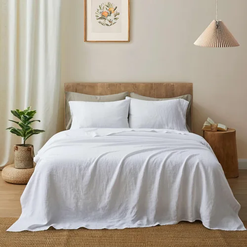 Miniatura 7 de ATLINIA Juego de ropa de cama de lino de lino 100% puro - Tela de lino francés lavado a la piedra, sábana bajera de bolsillo profundo, sábana plana