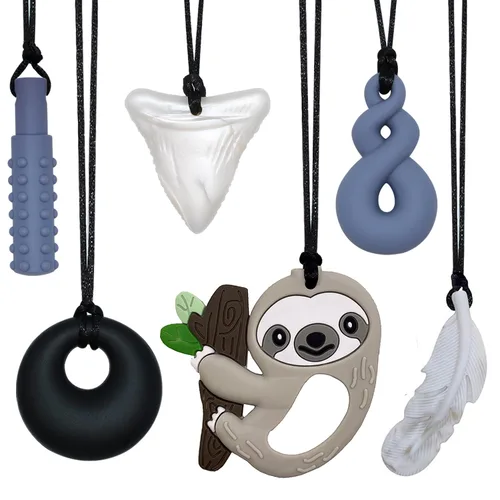 Miniatura 12 de Collares masticables para niños sensoriales, 6 unidades, collares masticables juguetes sensoriales para niños y niñas con autismo, TDAH, ansiedad