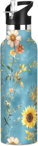 Miniatura 17 de Autumn Flowers Carnation Cactus Amaryllis Brown Leak Proof & BPA Free Sport Insulated Water Bottle With Straws Leak-proof Double-Wall Insulation for