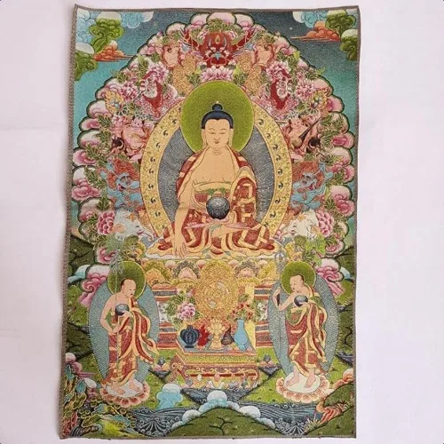 Miniatura 2 de Bordado de seda tibetano Thangka budismo Sakyamuni Buddha Tangka Yoga Budista Tapiz colgante de pared Arte de pared Decoración del hogar Tapiz