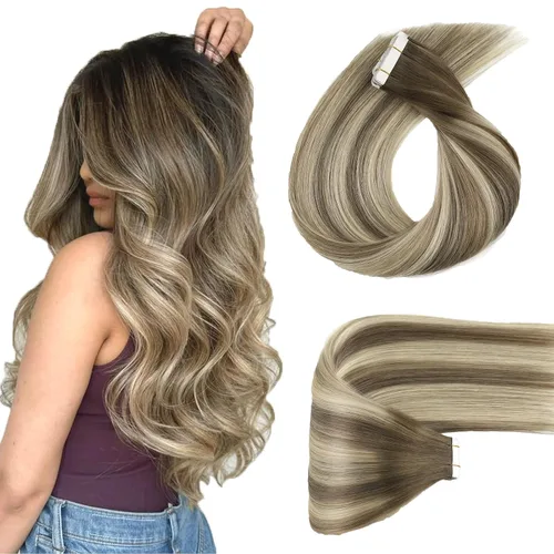 Miniatura 10 de ABH AMAZINGBEAUTY HAIR Extensiones de cinta de cabello humano Remy real, Remi, extensiones de cabello negro con pegamento en trama de piel