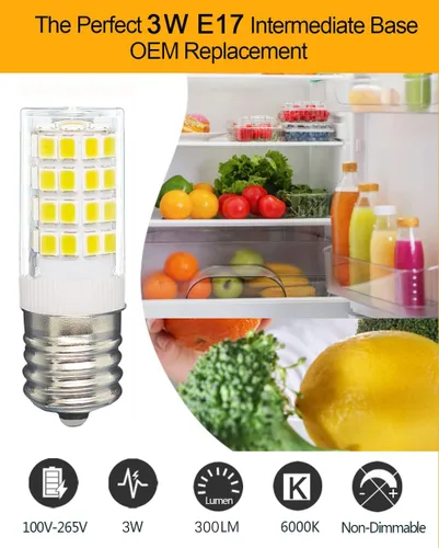 Miniatura 3 de KEI D28x kel 2816x Bombilla para refrigerador 3W E17 LED de repuesto de bombilla para congelador, 5304522314 5304517886 blanco frío 6000K 100V-265V
