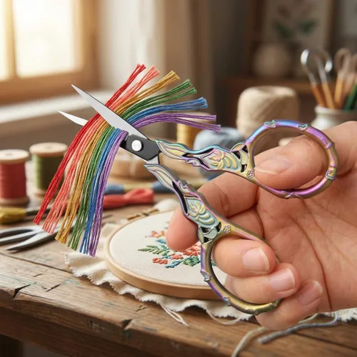 Miniatura 3 de Tijeras de bordado con cubierta – Tijeras pequeñas de ganchillo vintage arcoíris, tijeras de manualidades florales afiladas para hilo de hilo