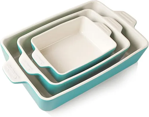 Miniatura 14 de Sweejar - Juego de utensilios de cerámica para hornear, moldes rectangulares para lasaña para cocinar, cocina, cena de pasteles, banquetes y uso Jade