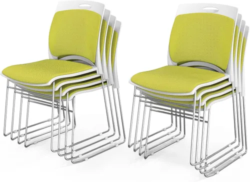 Miniatura 20 de VINGLI Juego de 4 sillas apilables de oficina con base de trineo de metal, asiento y respaldo ergonómicos acolchados de plástico, capacidad de 350