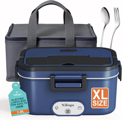 Miniatura 13 de Nifogo 100W Heated Bowl for Car and Truck and Office Electric Lunch Box 3 in 1 Stainless Steel 12 V 24 V and 230 V – Lunch Box 1.5 L x 2 with Grey