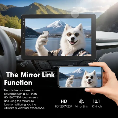 Miniatura 6 de Haudio Estéreo de coche de 10.1 pulgadas de un solo DIN, radio de pantalla táctil giratoria con Apple CarPlay inalámbrico y Android Auto, cámara