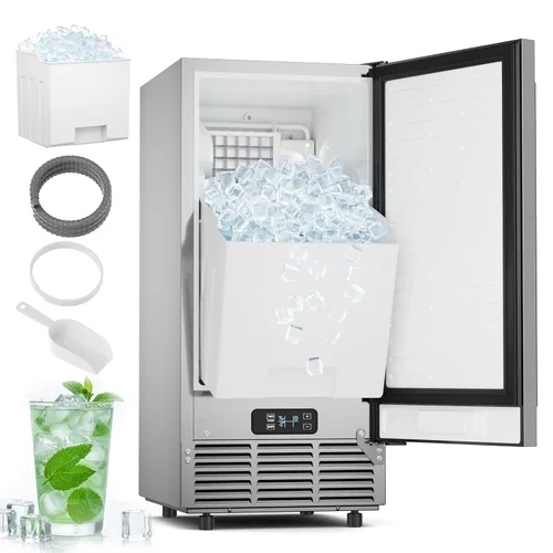 Miniatura 10 de Máquina comercial para hacer hielo - 200 libras/24 horas, máquina de hielo comercial con contenedor de almacenamiento de 50 libras, debajo